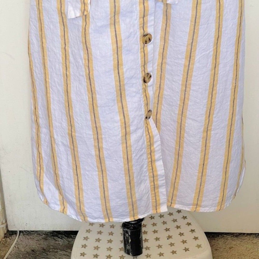 Cynthia Rowley Womens Skirt 100% Linen Striped Yellow Pockets Tied Midi Medium - Picture 7 of 12